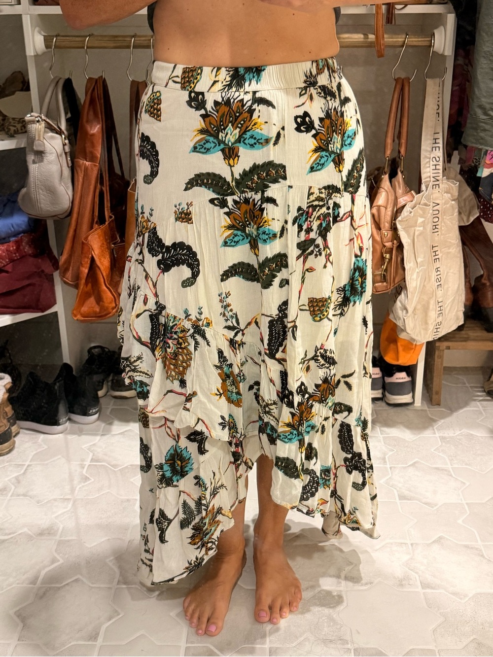 Brass Plum Boho Pattern Flamenco Ruffle Skirt